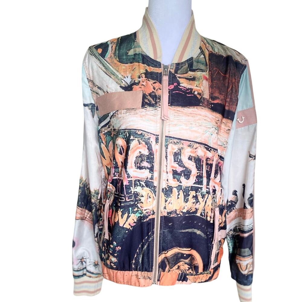 True Religion Venice Beach California Graffiti Art Bomber Jacket Size XS